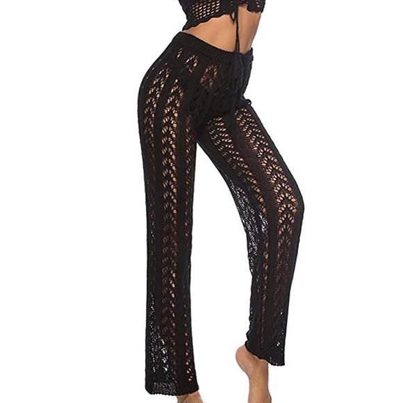 Coverups Pants Sexy Hollow Out Crochet High Waist - Picture 2 of 5